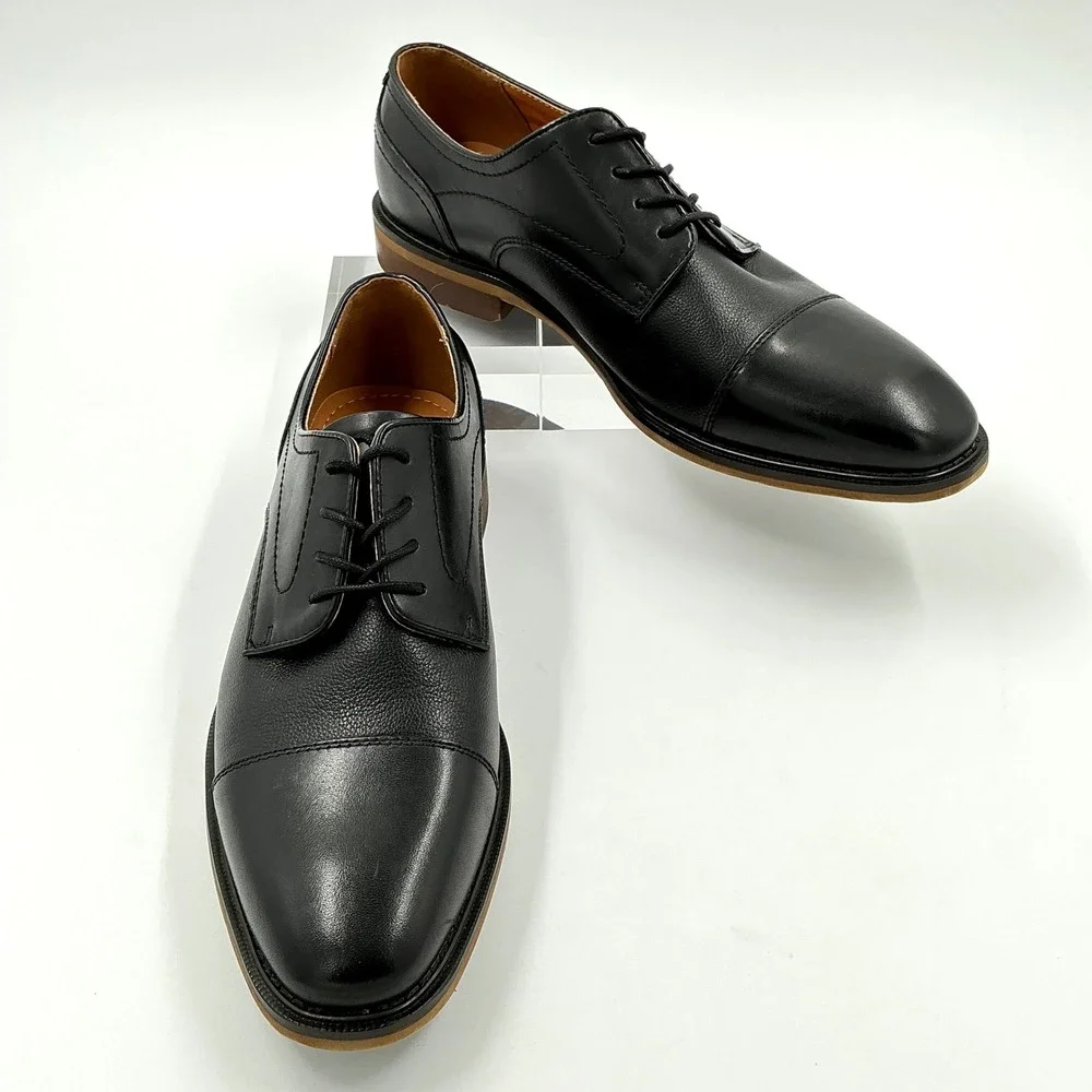 Nordstrom Rack Mens Size 11 Black Leather Cap Toe Derby Dress Shoes NEW Radian